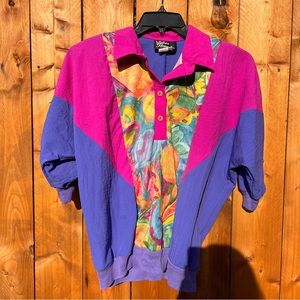 Vintage 1980s Silver Threads colorful Top